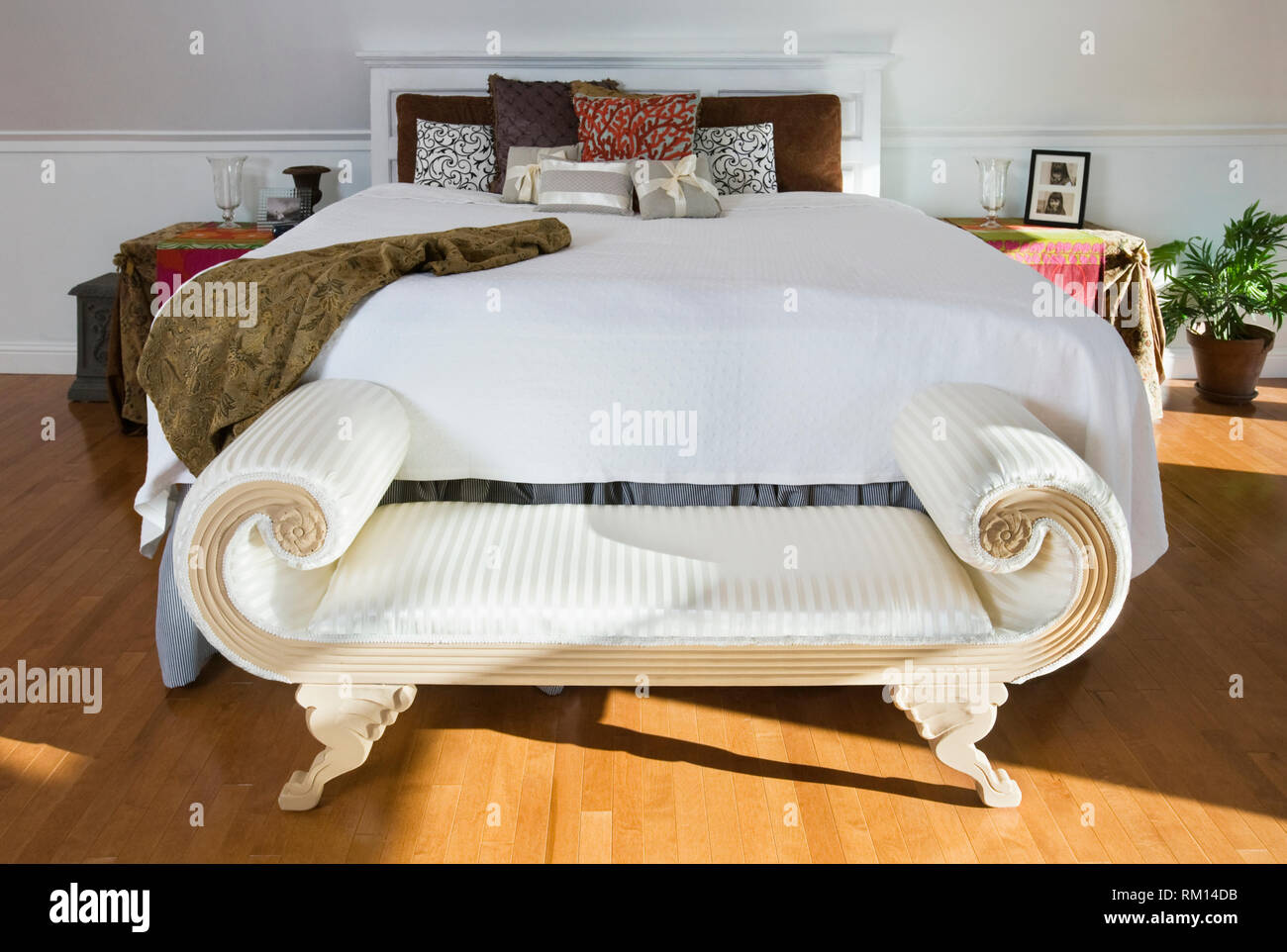 Bench At Foot Of Bed Stock Photo Alamy