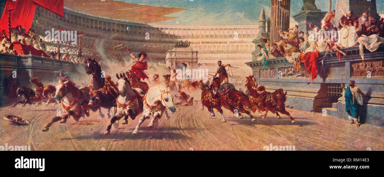 'A Roman Chariot Race', c1882. Creator: Alexander von Wagner. Stock Photo