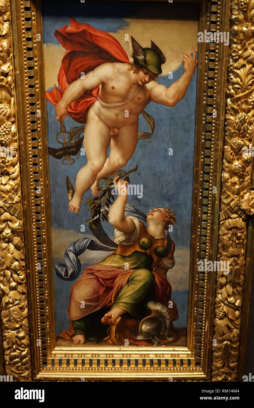 Ceiling of the Sala del Consiglio del Dieci. The painting is Giambattista Ponchino's ''Mercury and Minerve''. Palazzo Ducale. San Marco Square, Stock Photo