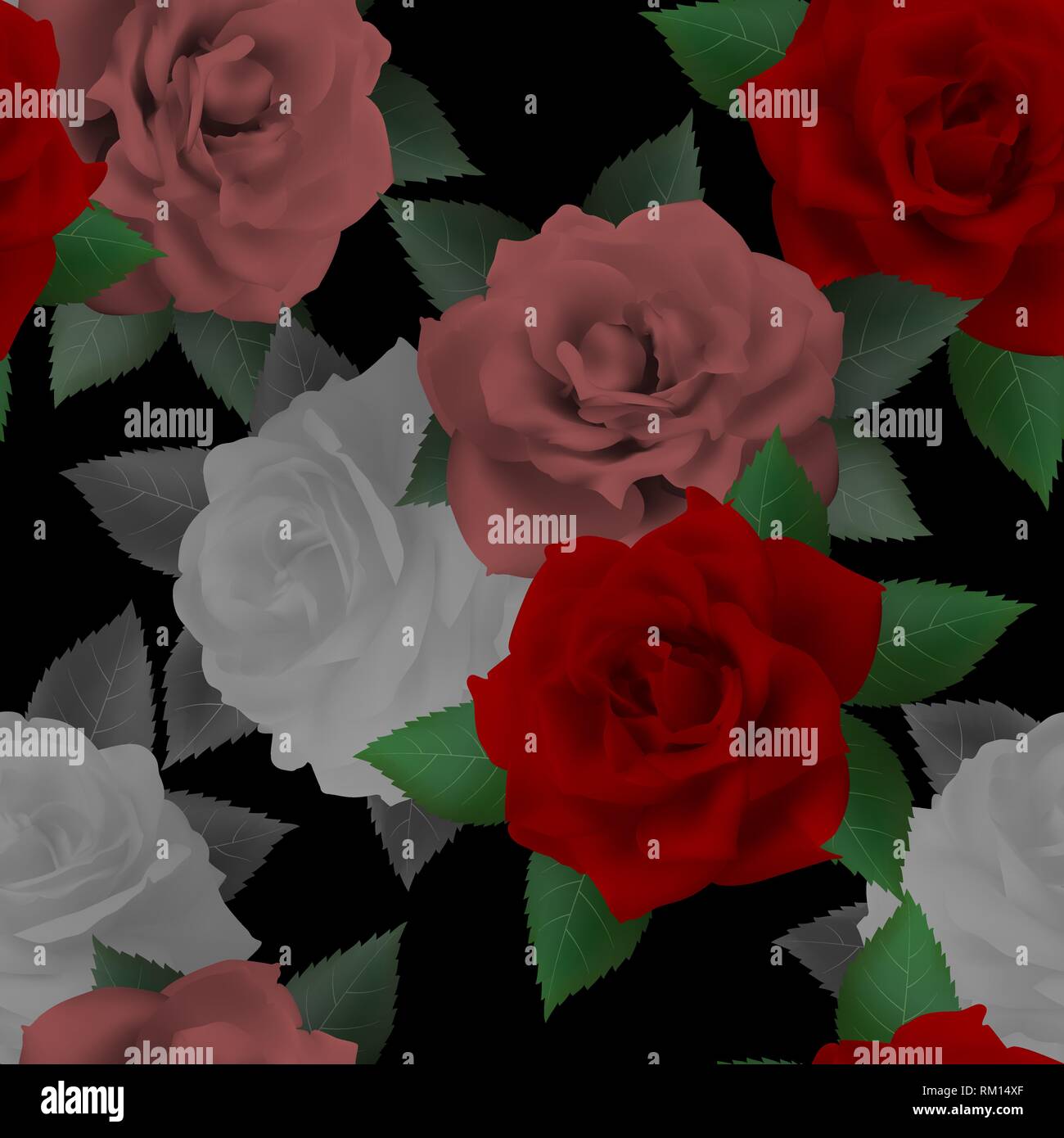 Seamless floral pattern with multicolored roses on a black background Stock Vector