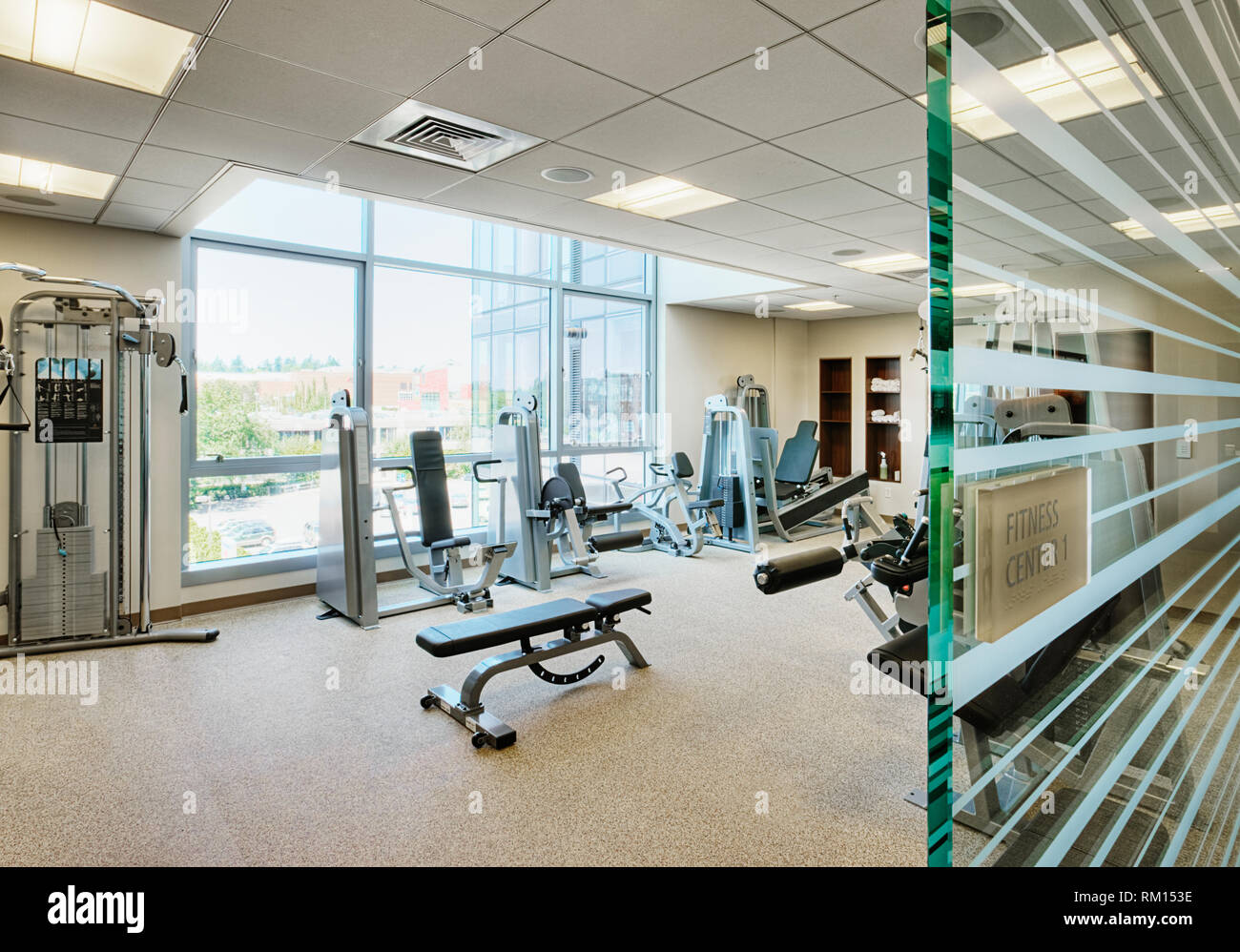 Empty weight room Stock Photo Alamy