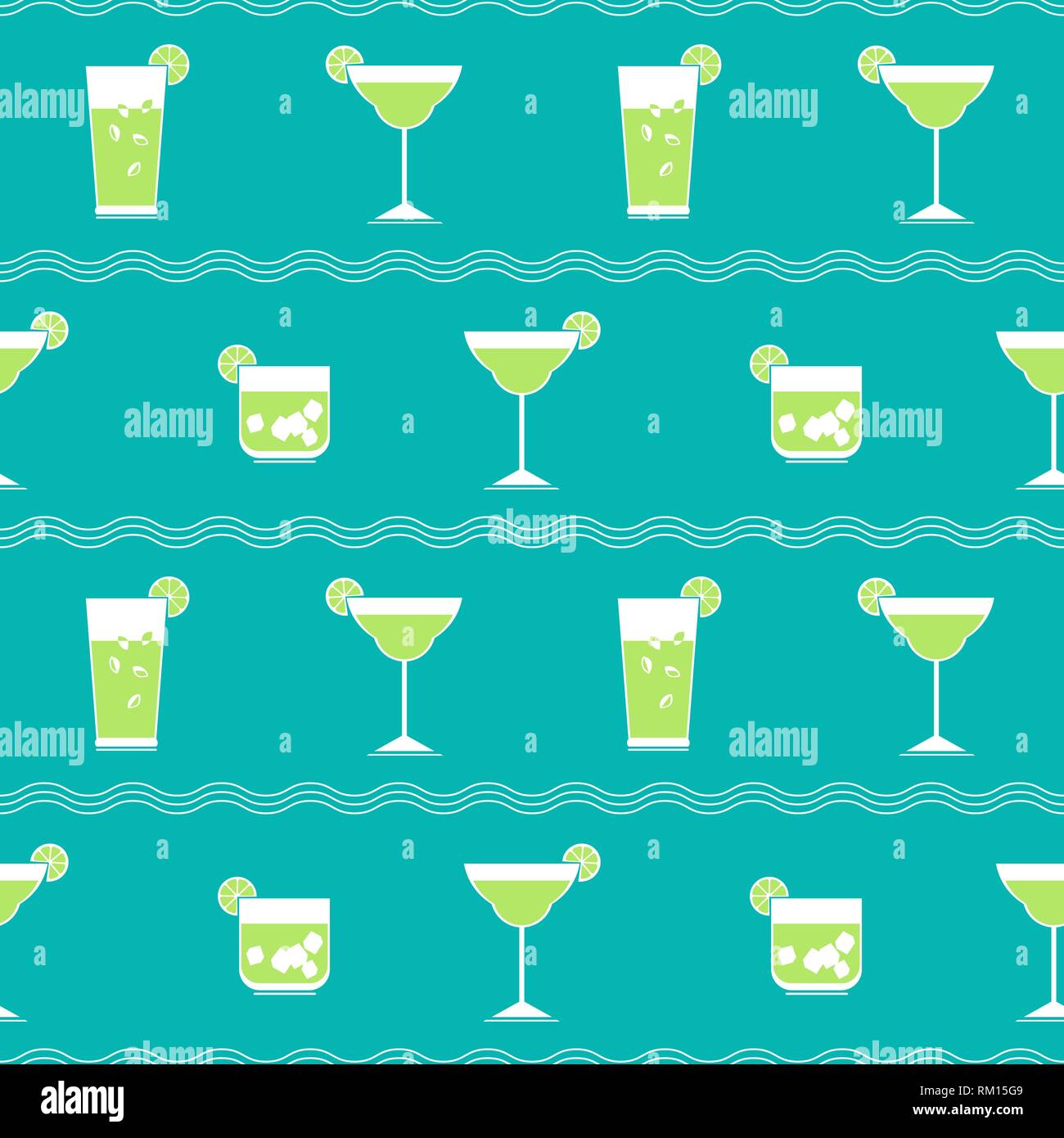 Flat cocktail party vector seamless pattern. Stock Vector
