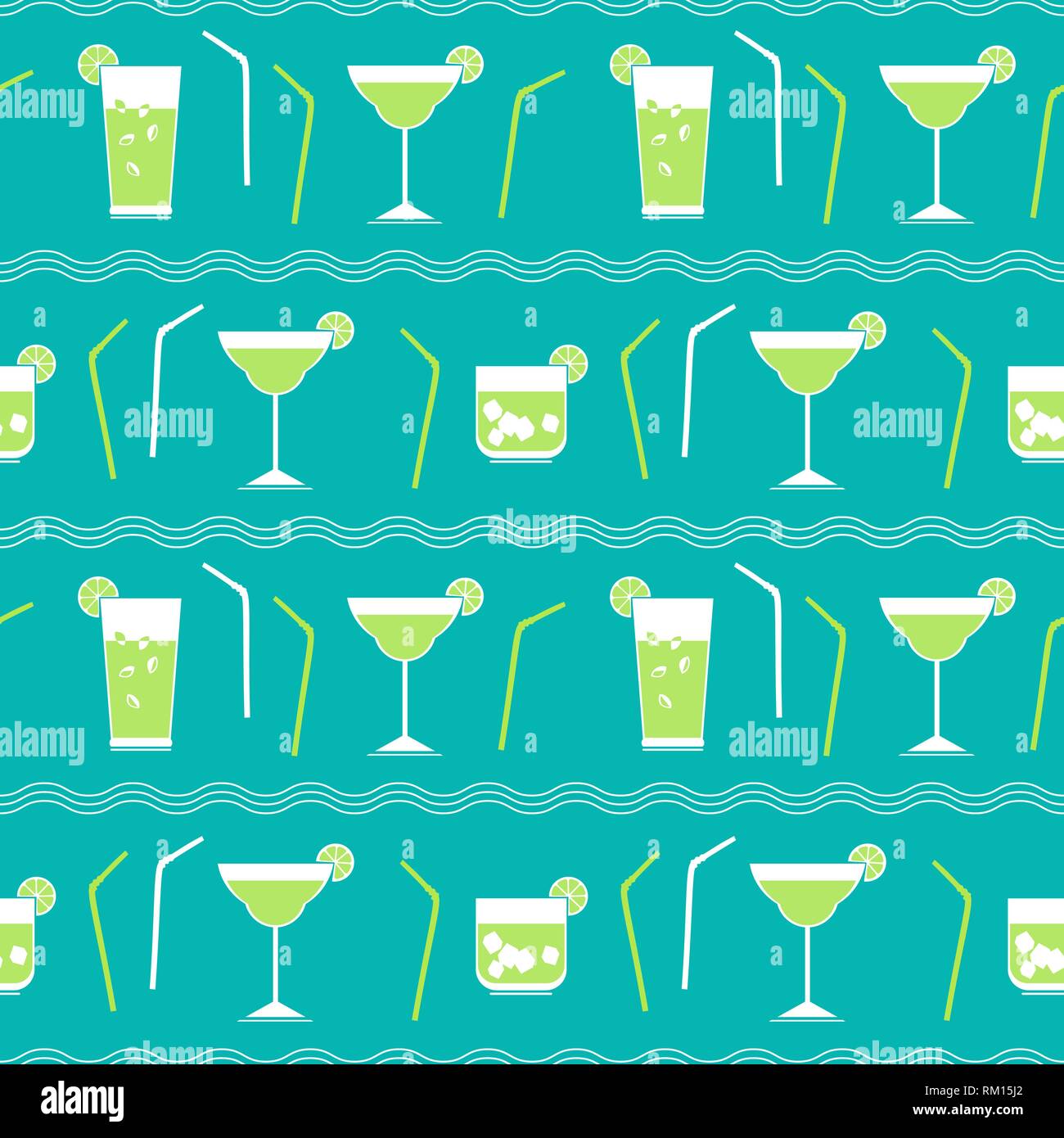Flat cocktail party vector seamless pattern. Stock Vector