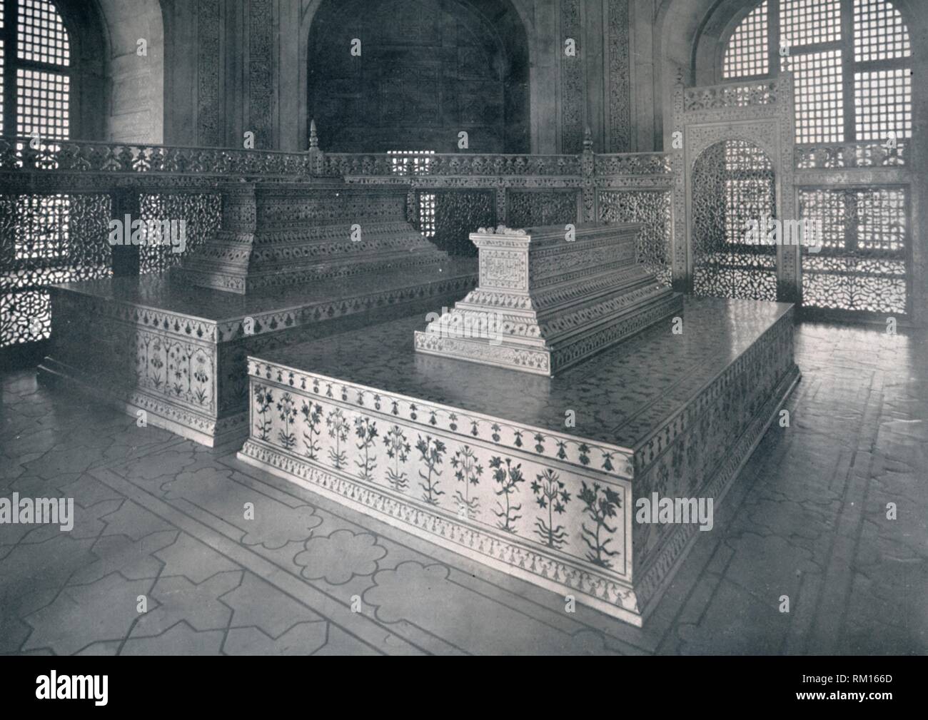 'Agra, Tombs of Mumtaz-I-Mahal & Shahjehan in the Taj', c1920. Creator: Unknown. Stock Photo