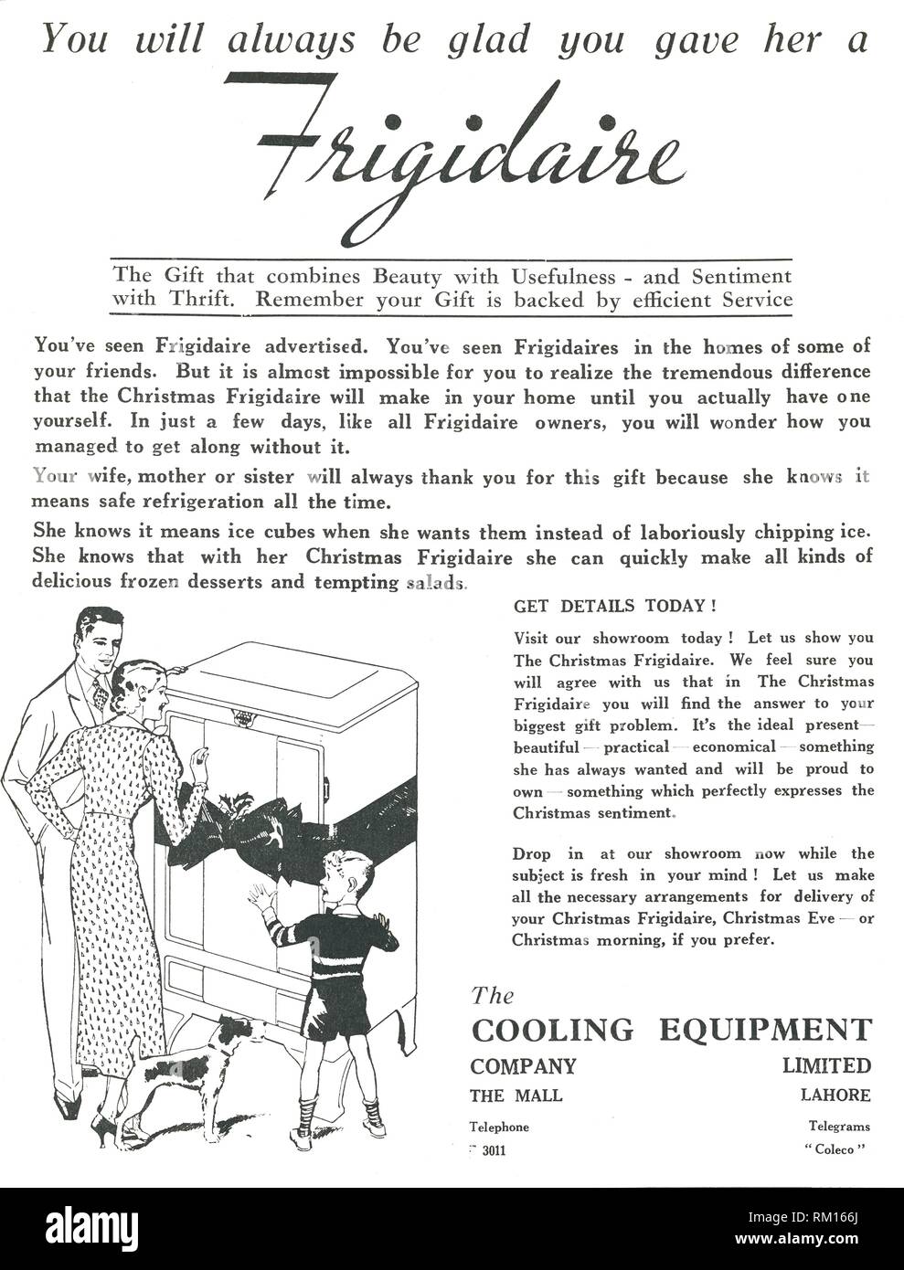 Advertisement for 'Frigidaire' fridges, 1936. Creator: Unknown. Stock Photo