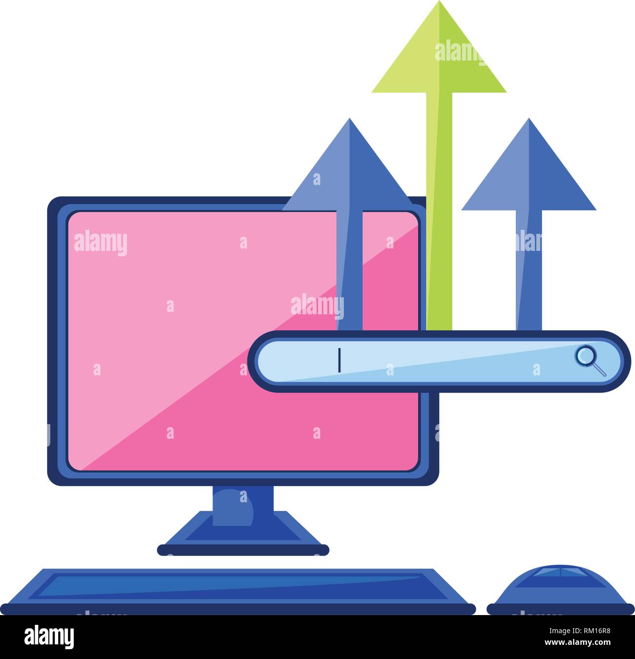 desktop computer with browser bar and arrows up vector illustration ...