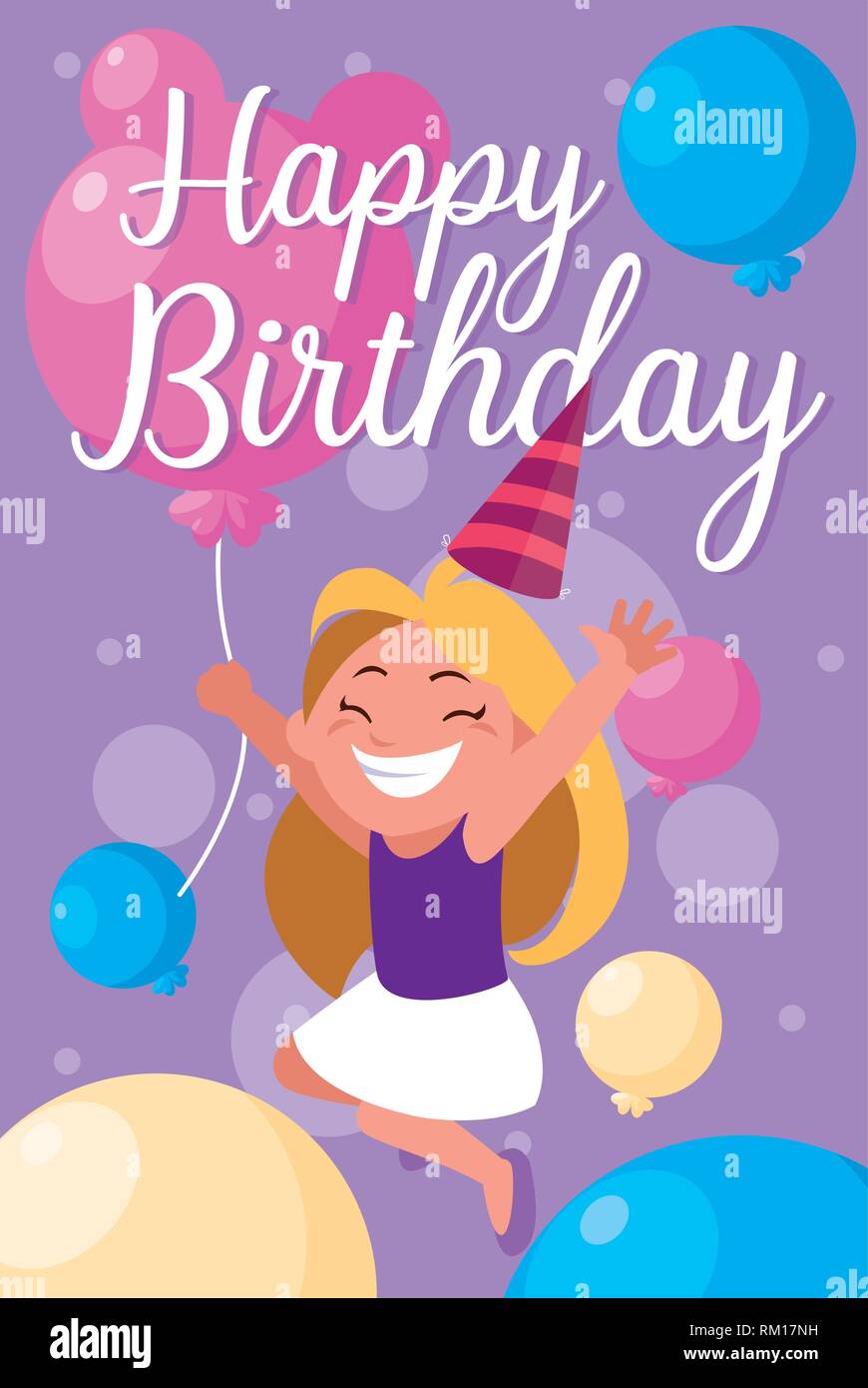birthday card with little girl celebrating vector illustration design ...