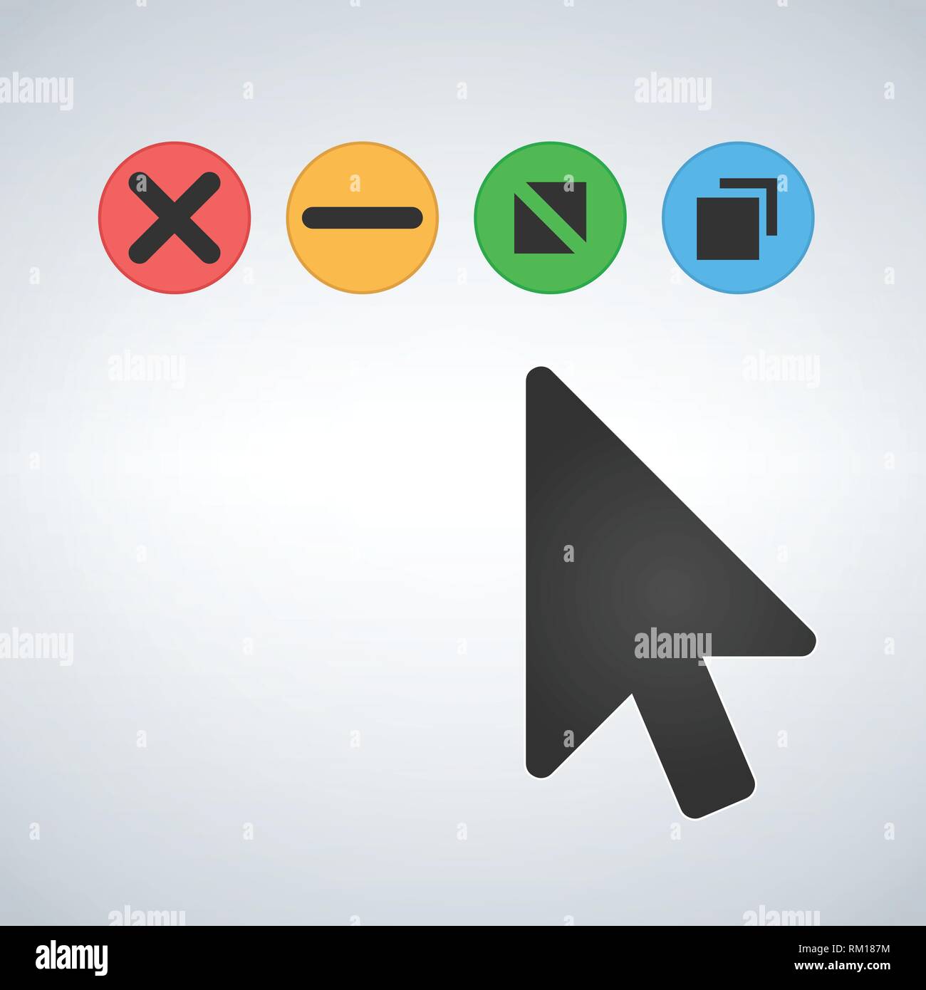 OS or  multicolor buttons with mouse cursor. Close minimize zoom
