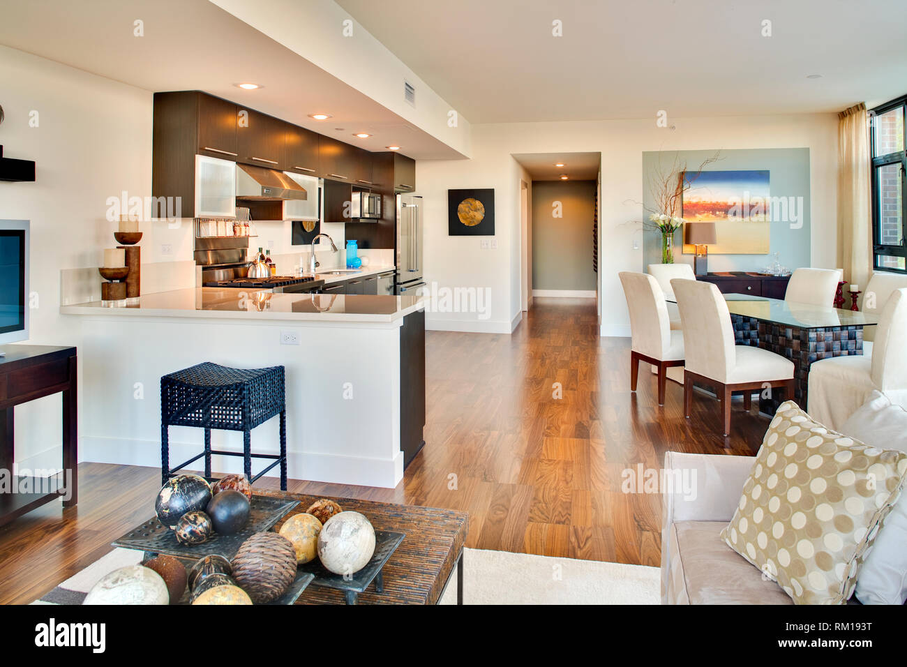 Kitchen And Dining Room Of Open Floor Plan Stock Photo Alamy