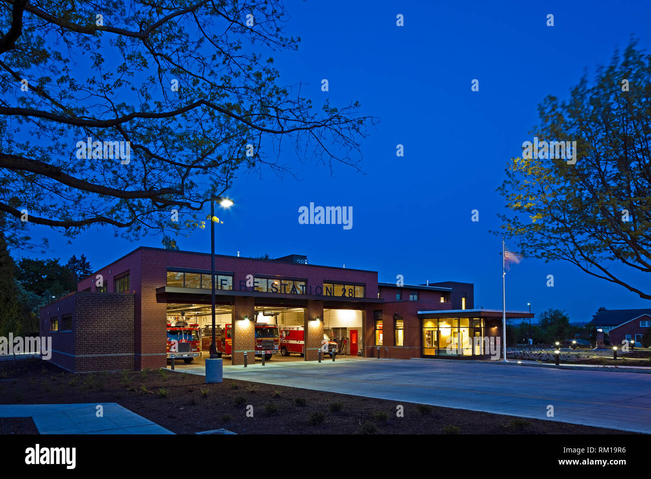 Fire Station at Night Stock Photo Alamy