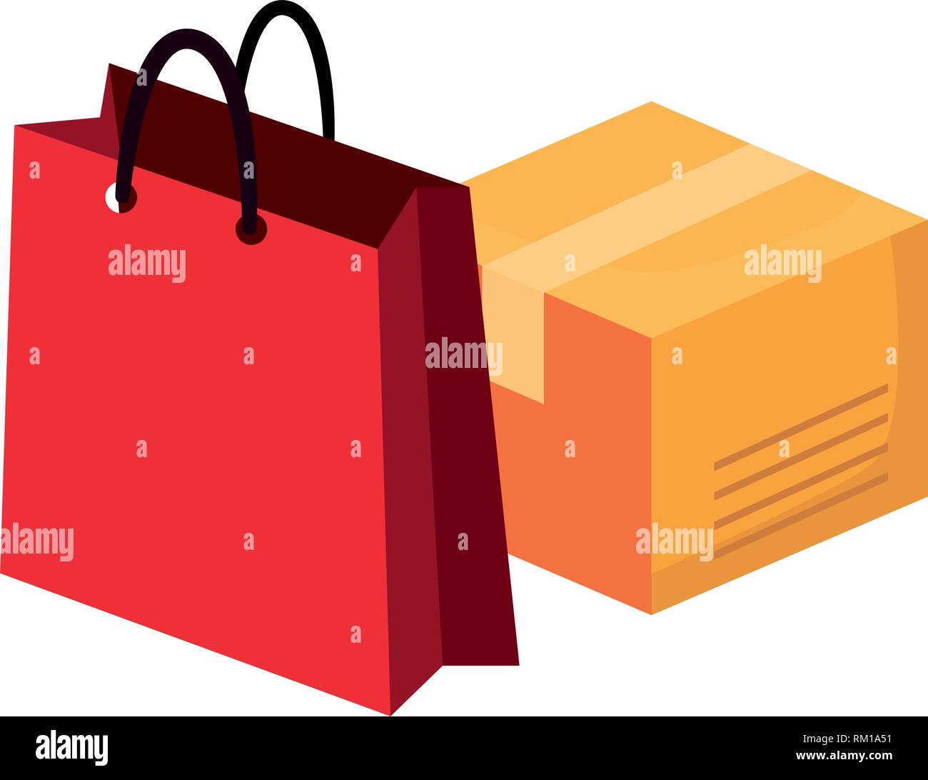 cardboard box and bag online shopping market vector illustration Stock ...