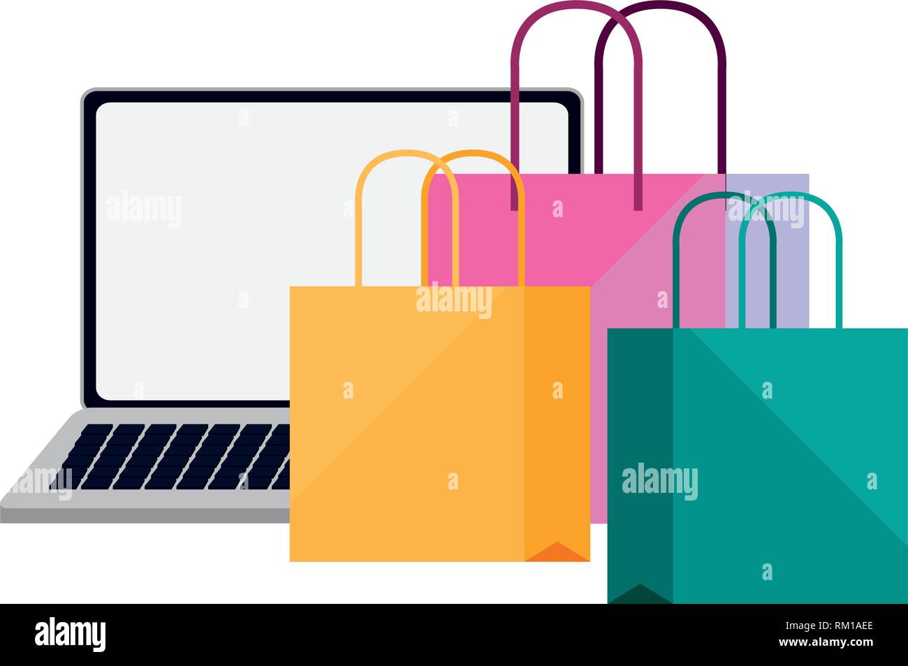 laptop paper bags online shopping market vector illustration Stock ...