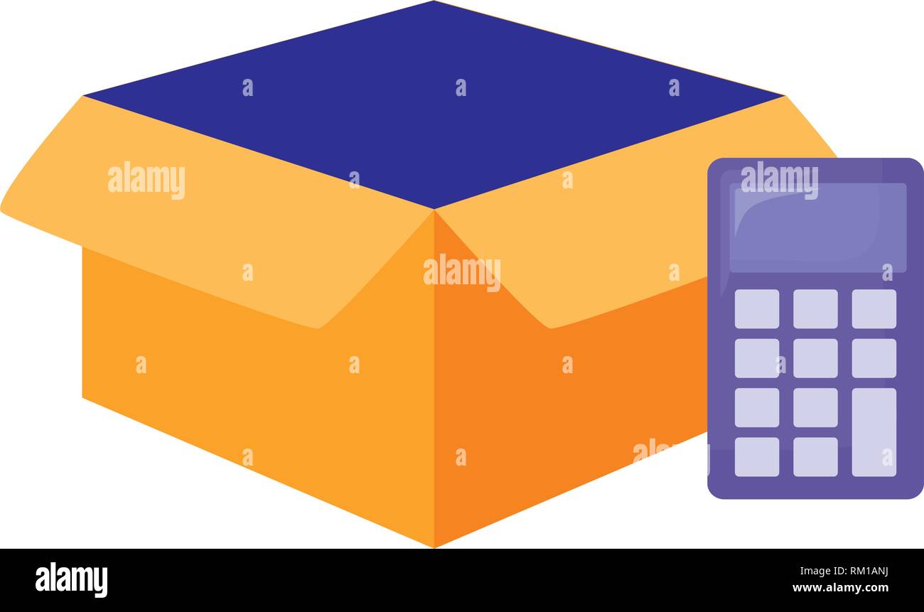 cardboard box calculator online shopping market vector illustration