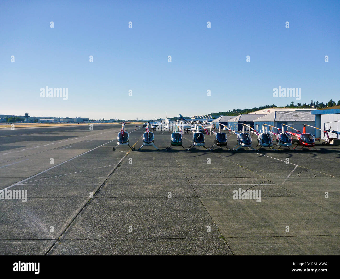 Row of Helicopters Stock Photo