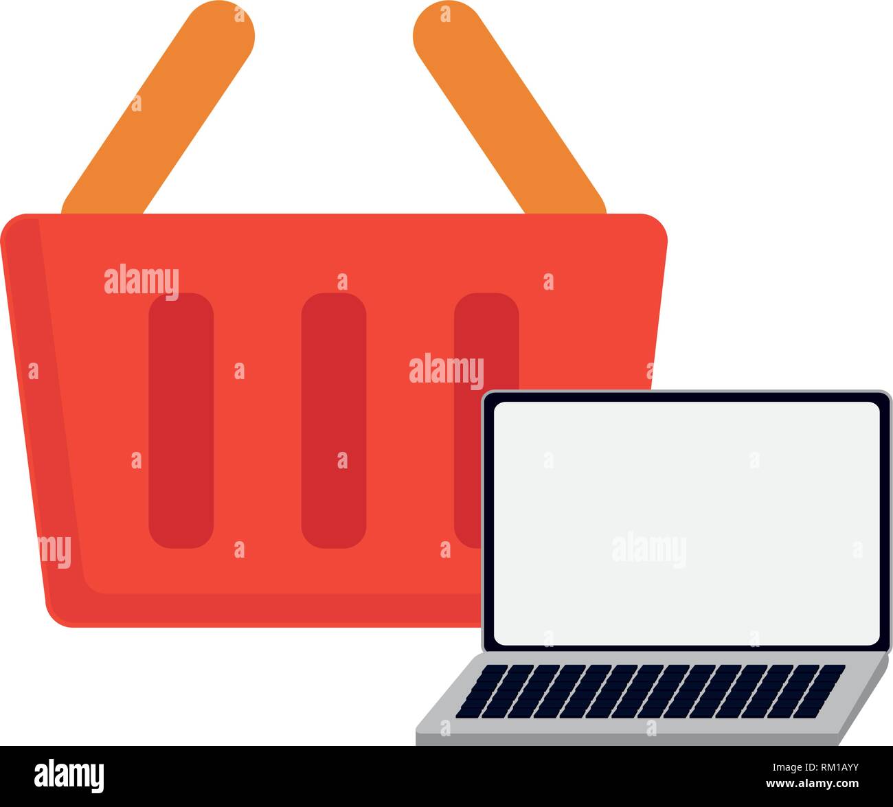 laptop basket online shopping market vector illustration Stock Vector ...