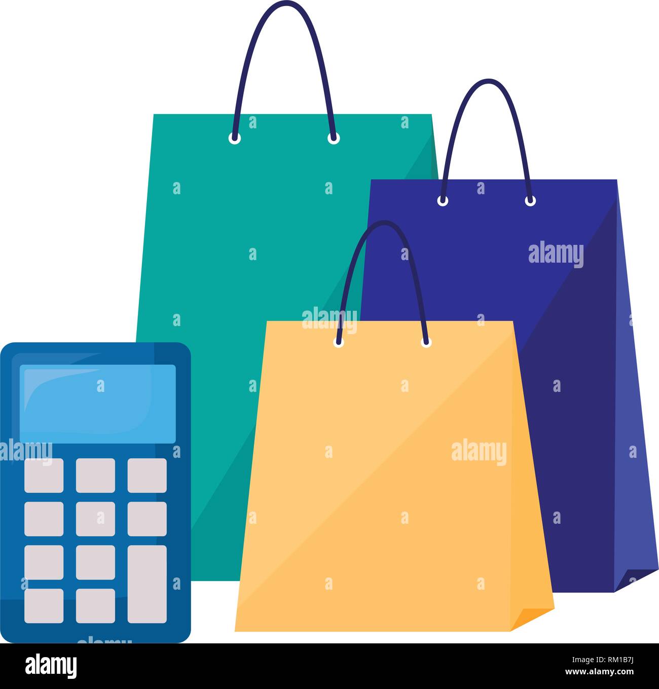 paper bags calculator online shopping market vector illustration Stock