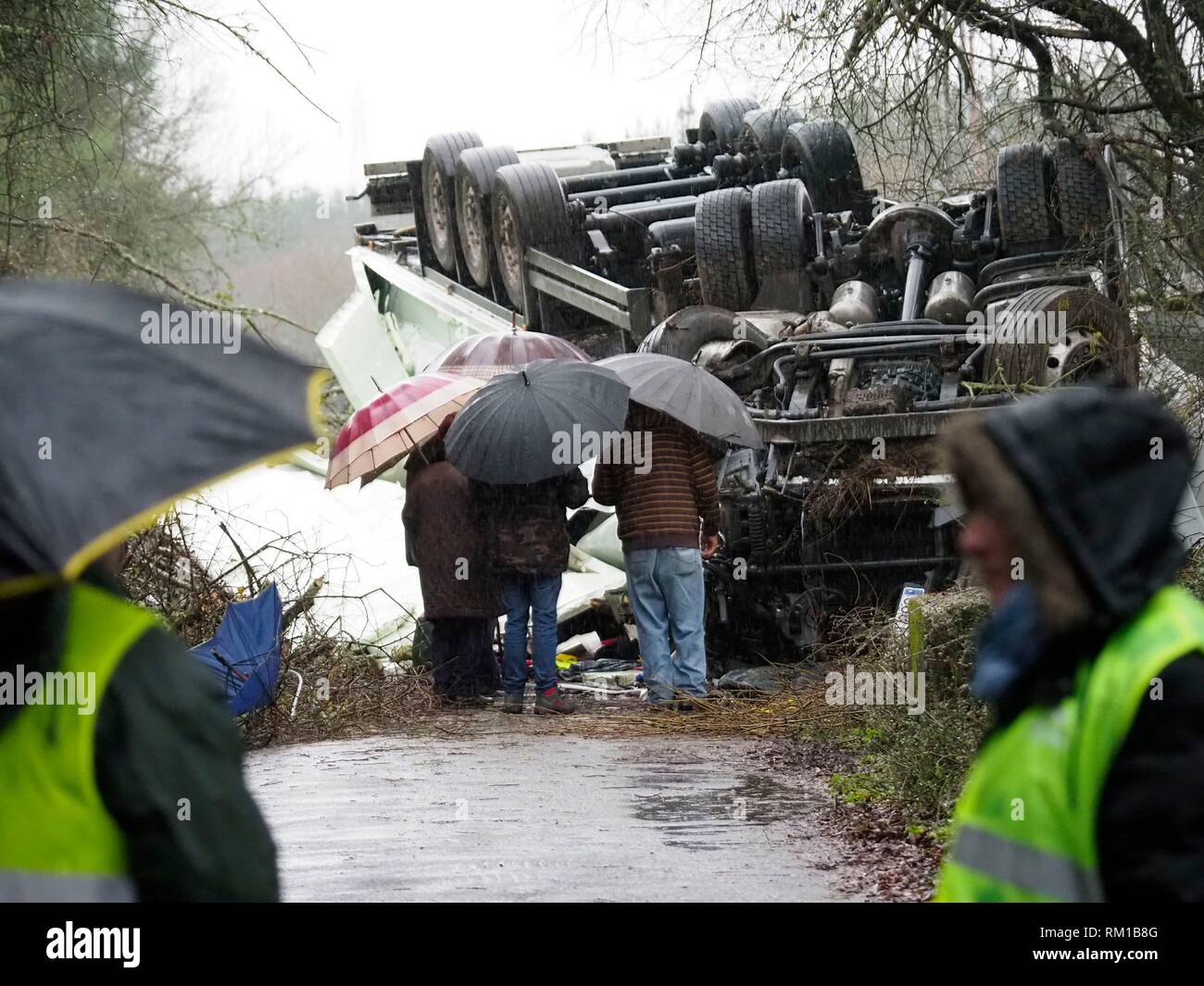 Monforte de Lemos, Lugo.- accident N-120 truck and a car.- One person has been killed and another very serious injury in a traffic accident. Date: Stock Photo
