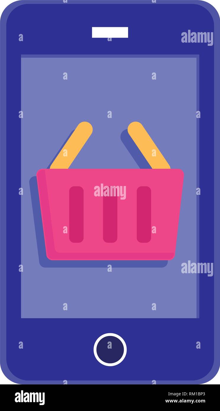 cellphone basket online shopping market vector illustration Stock ...