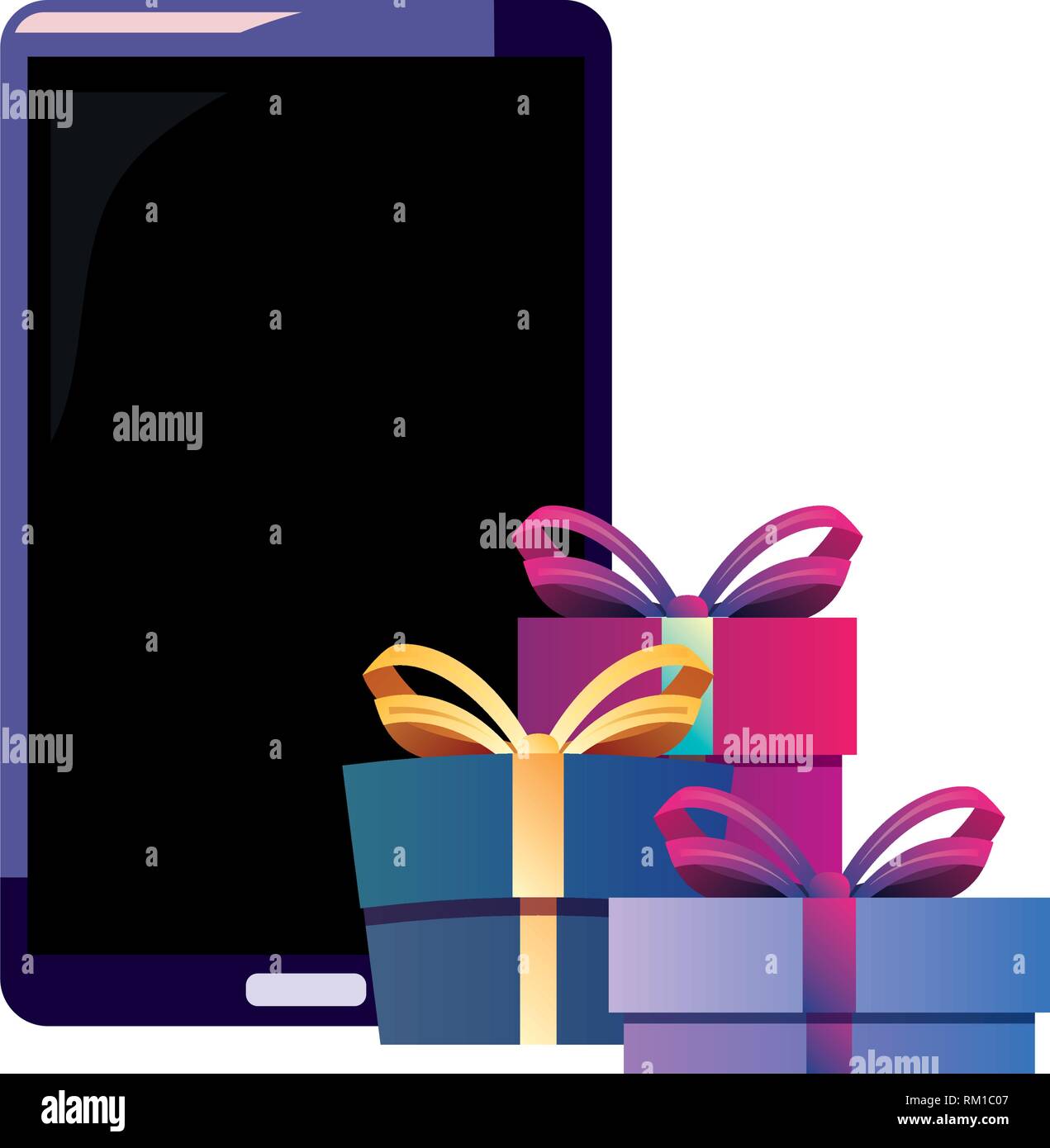 cellphone gift boxes online shopping market vector illustration Stock ...