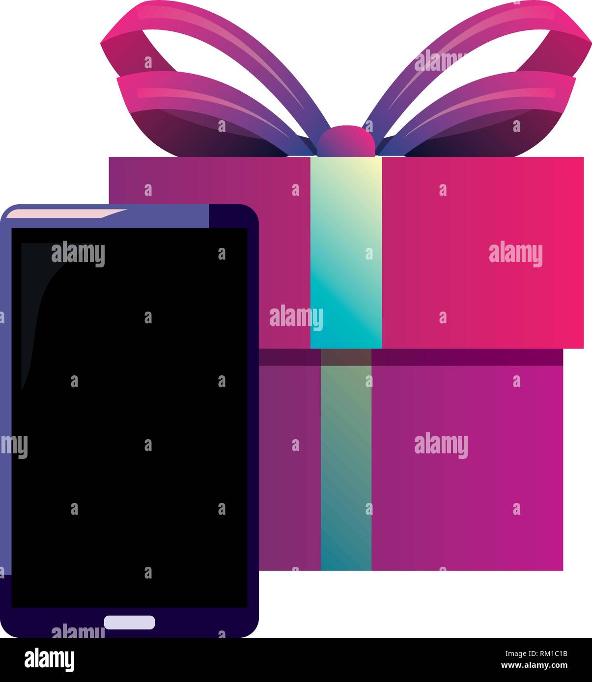 cellphone gift box online shopping market vector illustration Stock ...