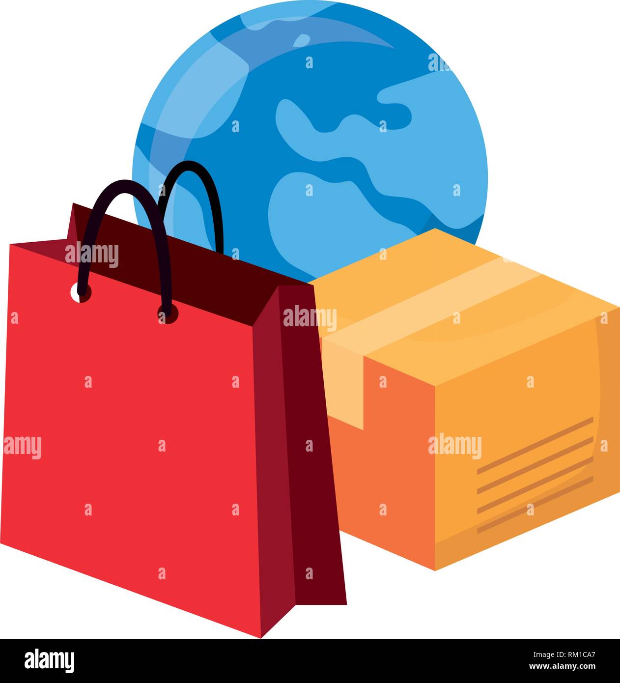 cardboard box bag world online shopping market vector illustration ...