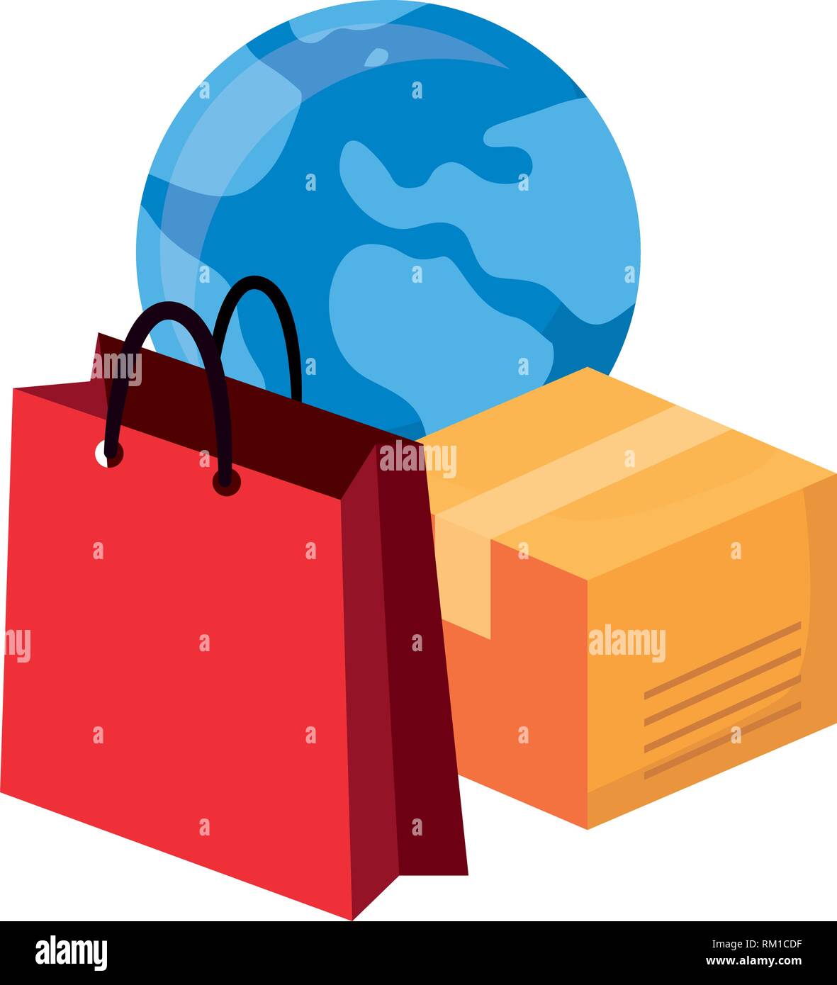 world cardboard box bag online shopping market vector illustration ...