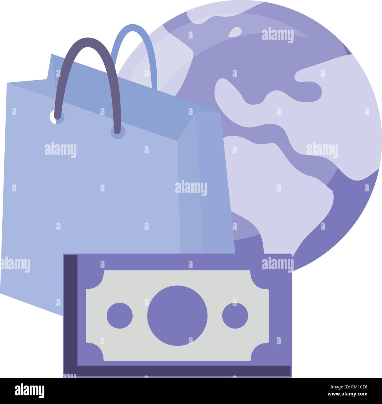 world banknote bag online shopping market vector illustration Stock ...
