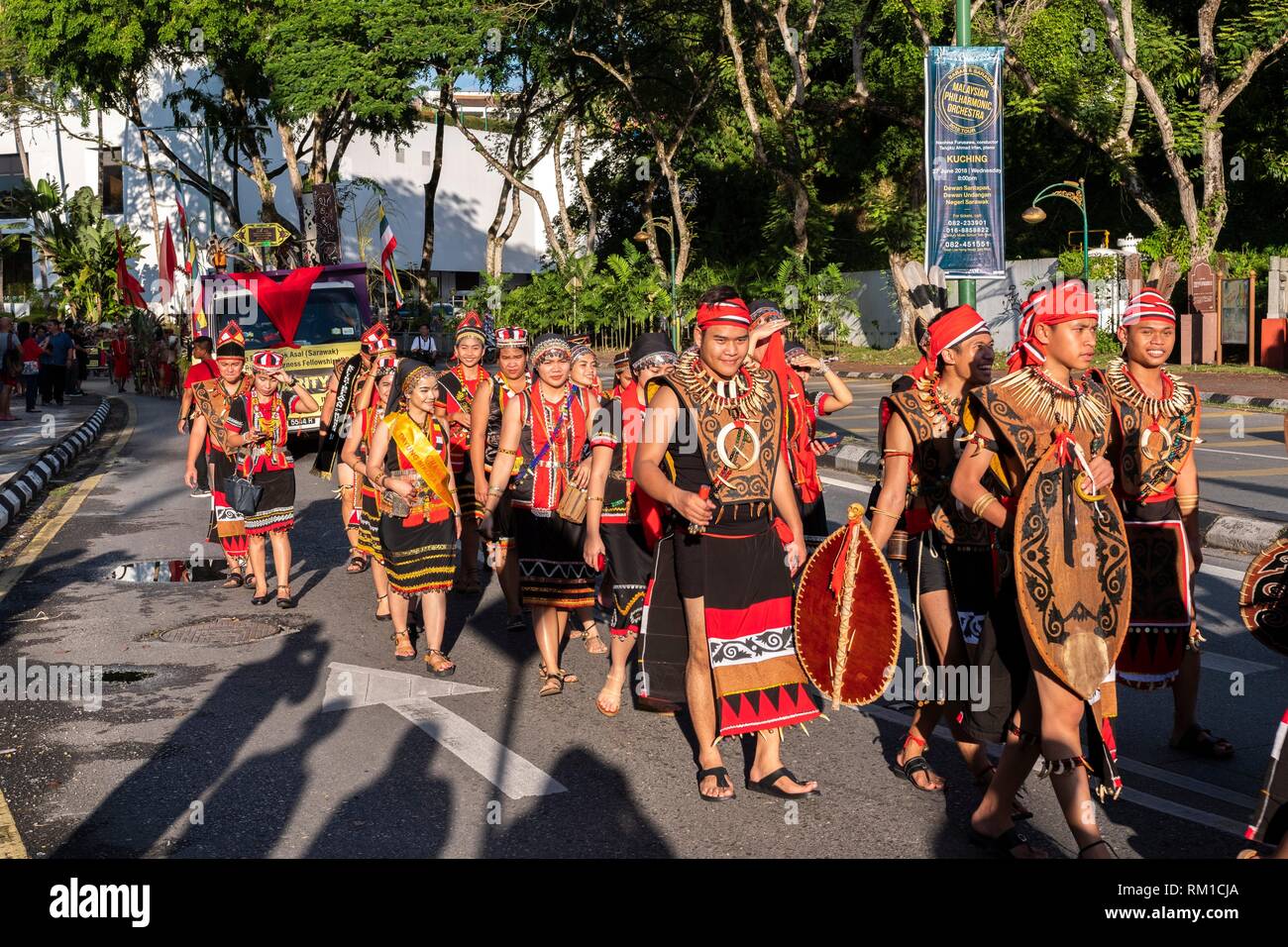 State level Gawai Dayak Parade (Niti Daun) in Kuching, Sarawak, Malaysia Stock Photo