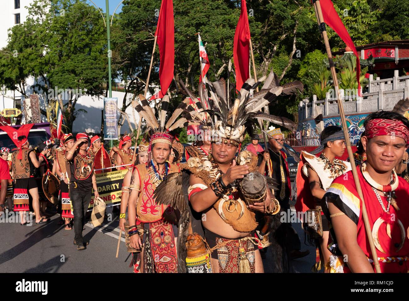 State level Gawai Dayak Parade (Niti Daun) in Kuching, Sarawak, Malaysia Stock Photo