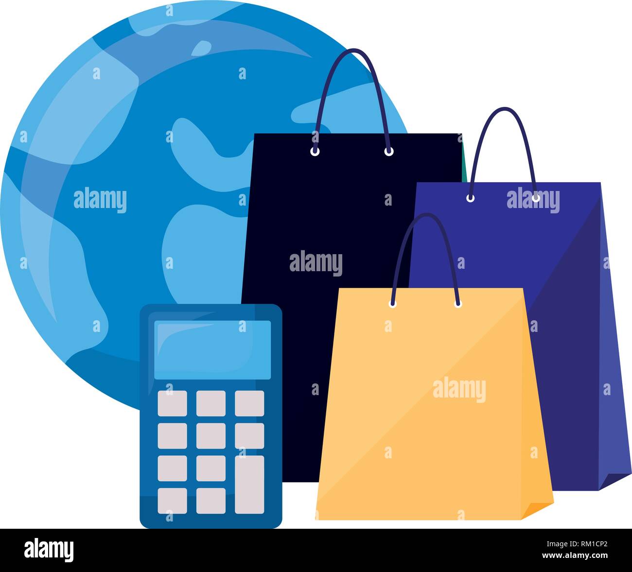 world bags and calculator online shopping market vector illustration ...