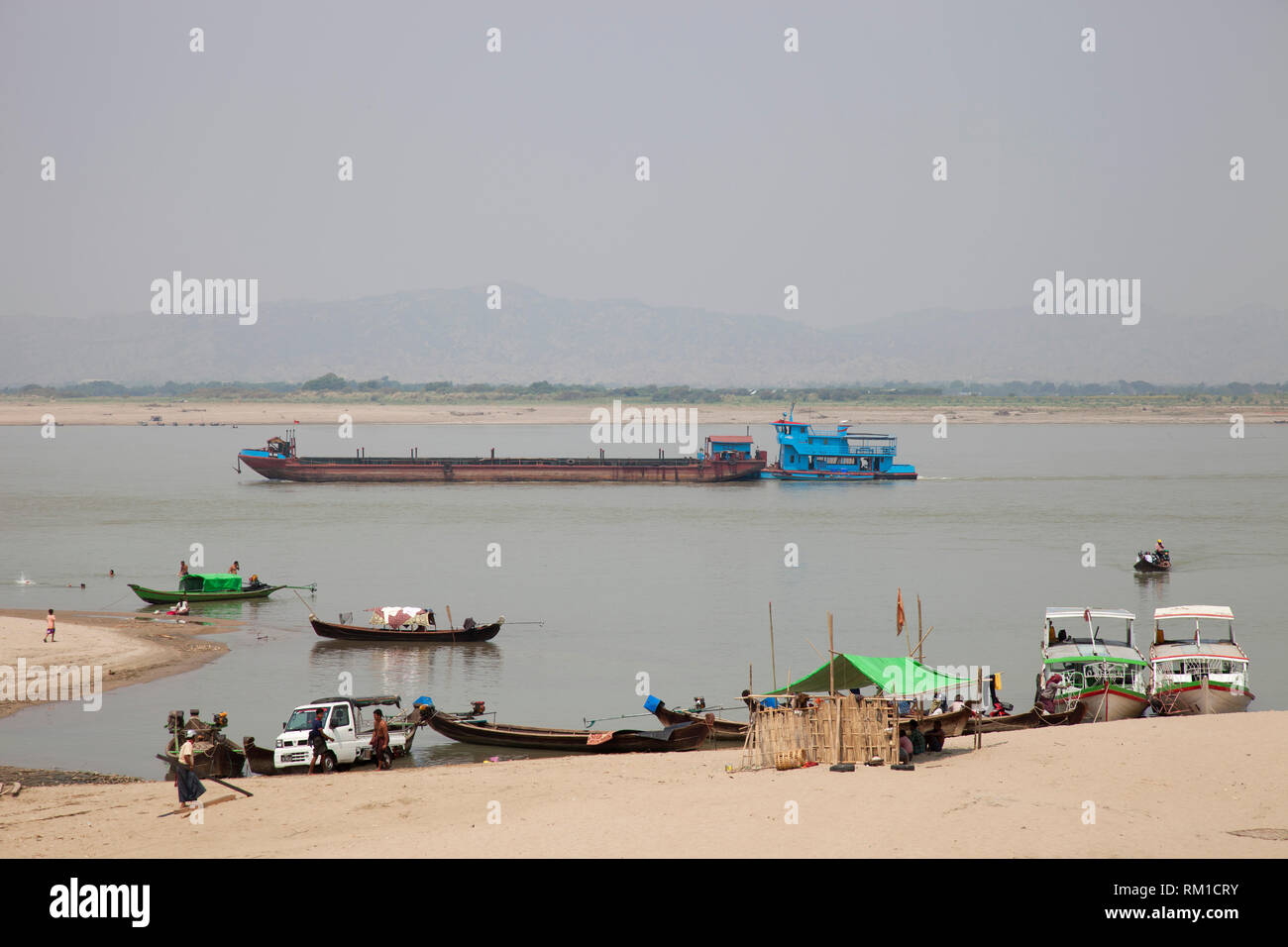 Ayeyarwaddy river, Old Bagan village, Mandalay region, Myanmar, Asia Stock Photo