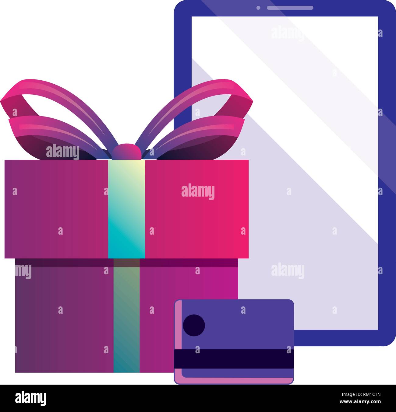 cellphone gift bank card online shopping market vector illustration ...