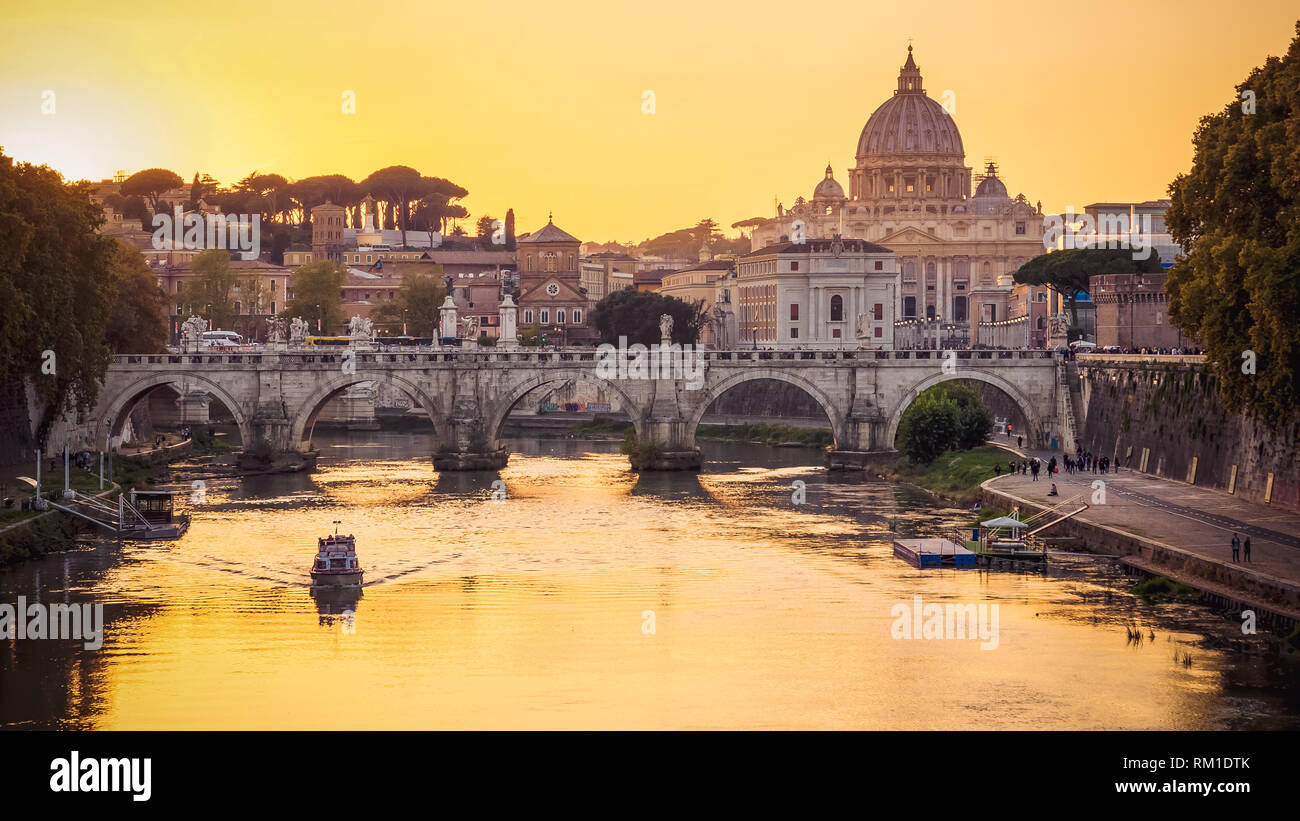 Saint Peters Basilica and Vatican City in Rome, Italy, night Stock Photo