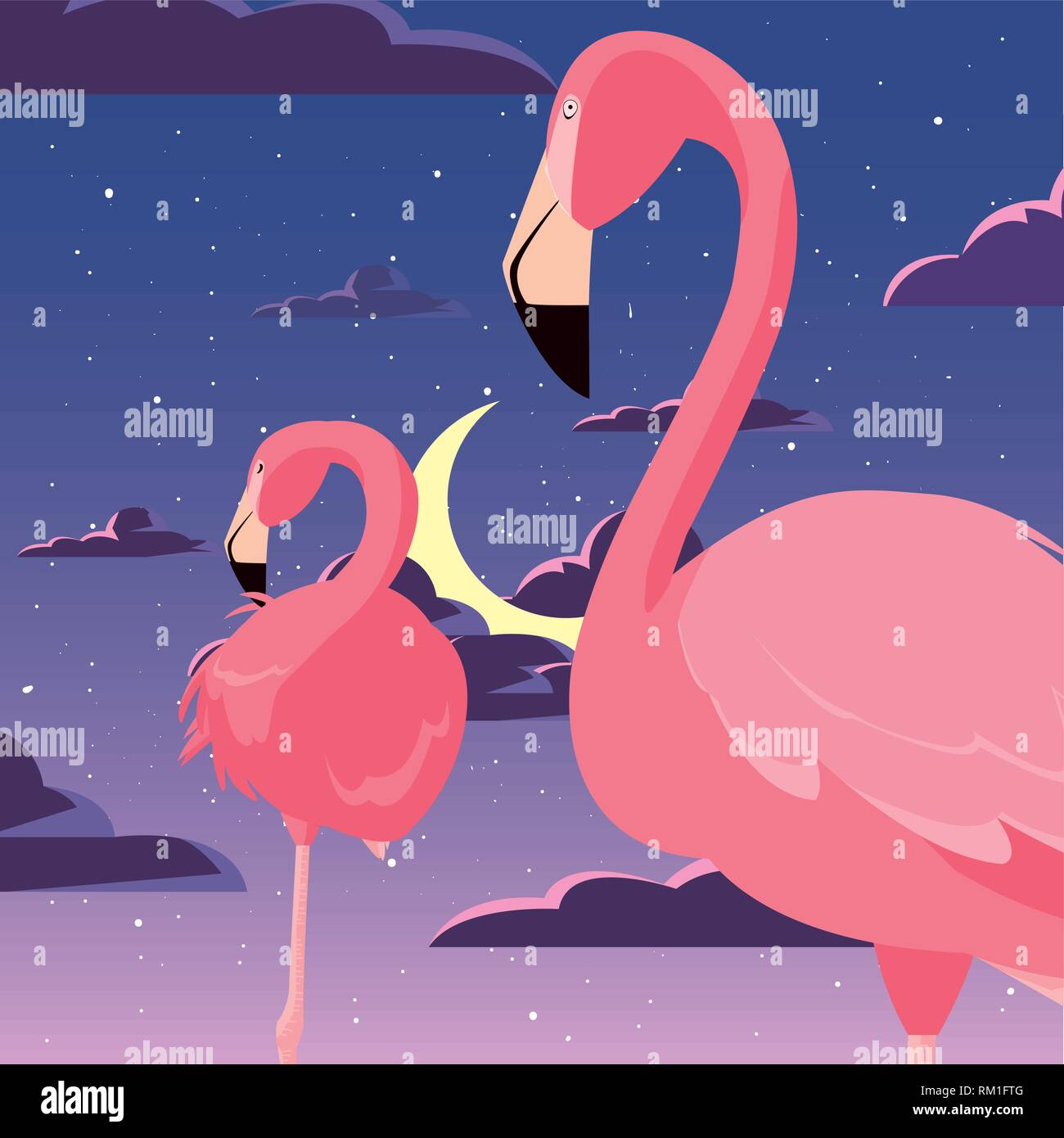 flamingos exotic birds tropical landscape vector illustration Stock ...
