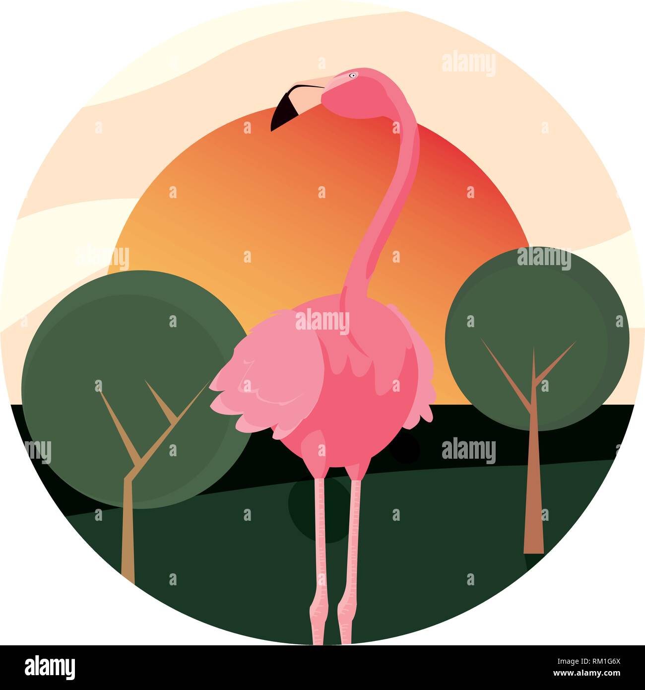 flamingo bird in the landscape vector illustration Stock Vector Image ...