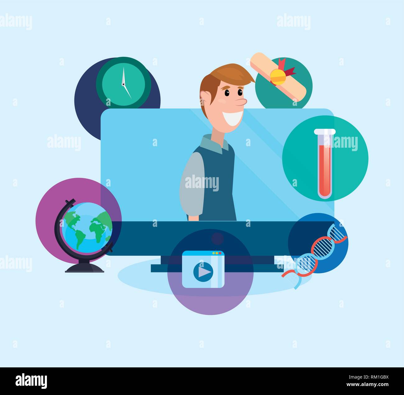 student computer world online education vector illustration Stock ...
