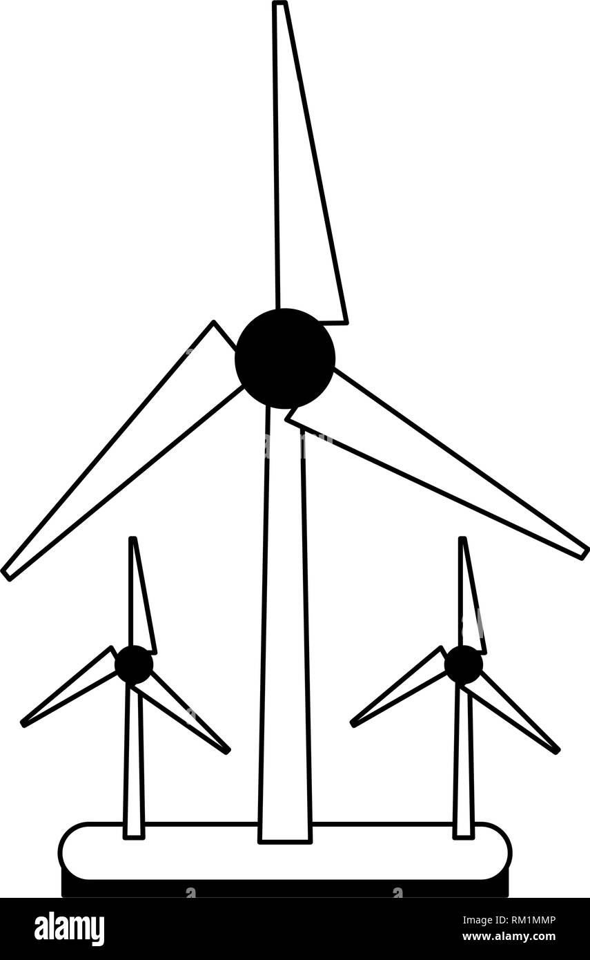Wind turbines green energy in black and white Stock Vector Image & Art ...