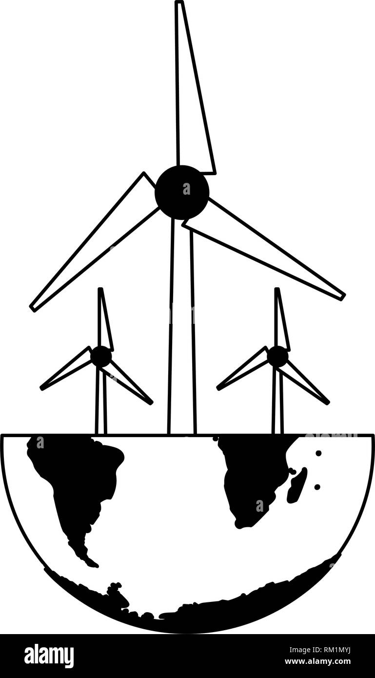 Wind turbine in world in black and white Stock Vector Image & Art - Alamy