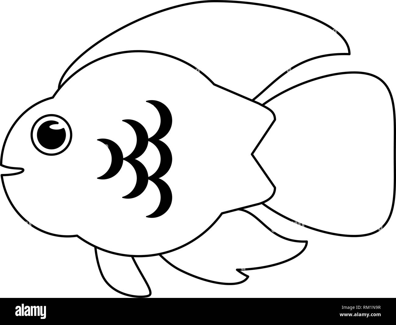Fish sea animal cartoon in black and white Stock Vector Image & Art - Alamy