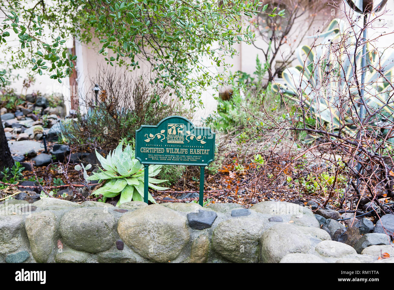 National Wildlife Federation certified wildlife habitat sign in Modjeska Canyon, Orange County, California USA Stock Photo