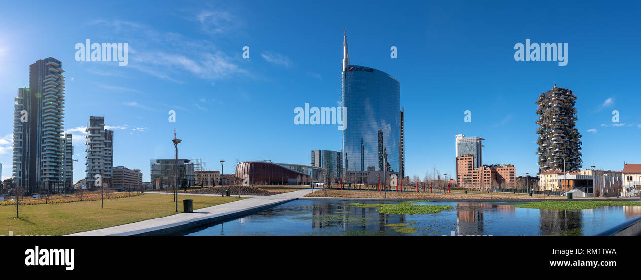 02/11/2019 Milan, Italy: the new skyline of Milan, view of the new city park, the tree library Stock Photo