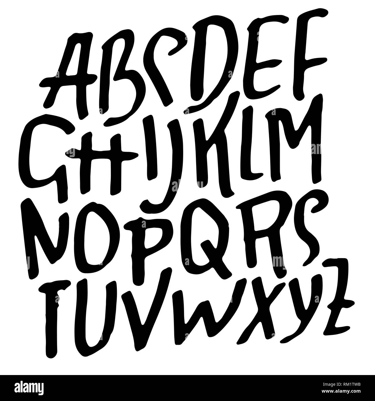 Simple alphabet letters. Handdrawn grunge ink font. Vector illustration ...