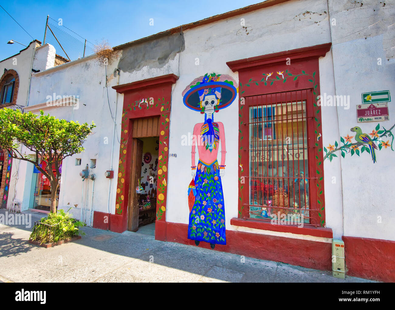 Guadalajara, Tlaquepaque, Mexico-20 April, 2018: Tlaquepaque art village colorful streets during a peak tourist season Stock Photo