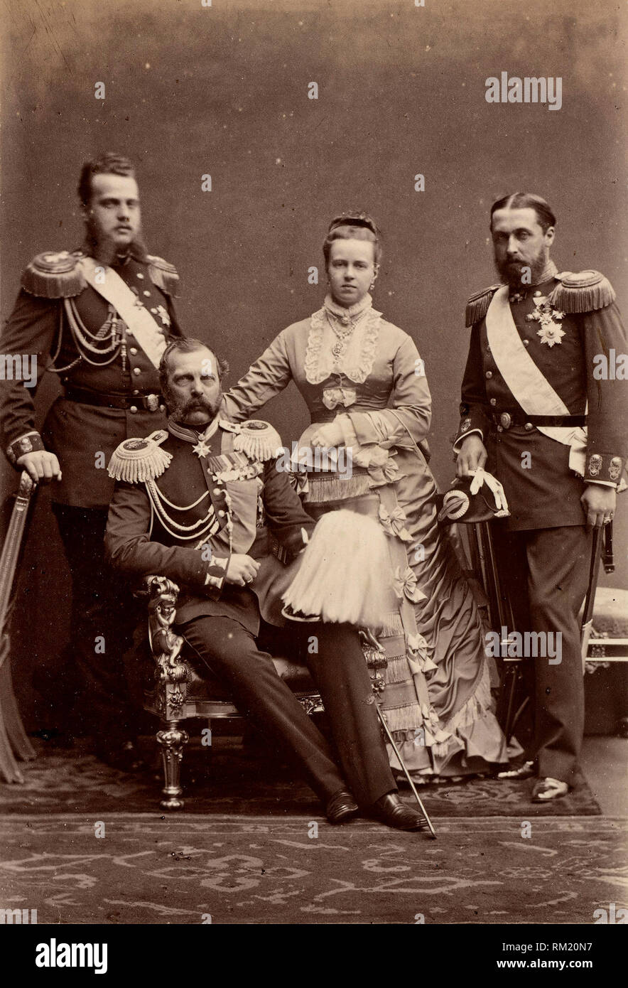 Grand Duke Alexei, Tsar Alexander II, Grand Duchess Maria Alexandrovnsa, Prince Alfred, 1874 Stock Photo