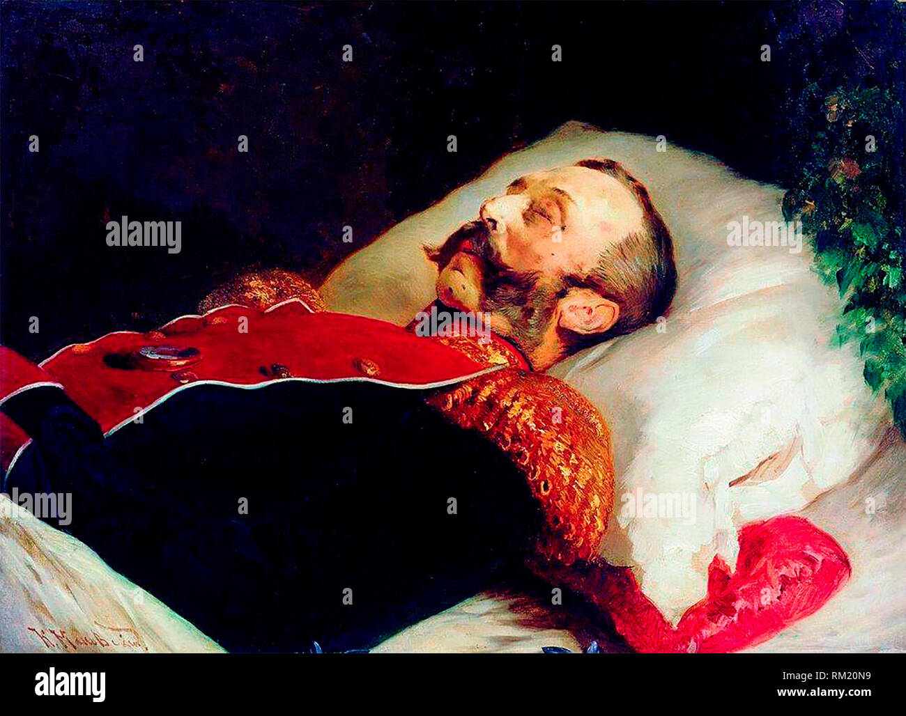 Tsar Alexander II on his deathbed in 1881. Konstantin Makovsky Stock Photo