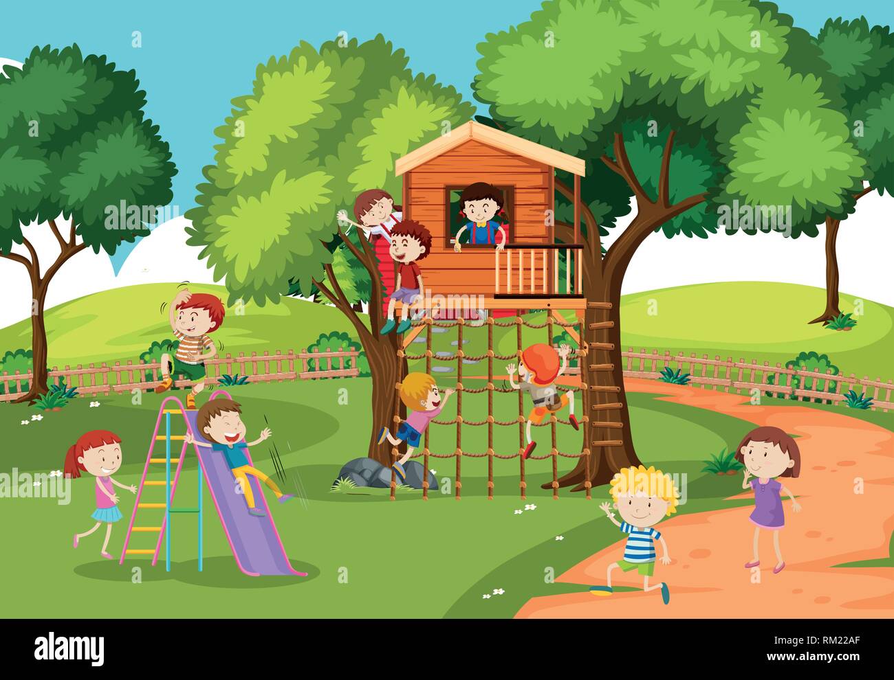 Children at the treehouse illustration Stock Vector Image & Art - Alamy