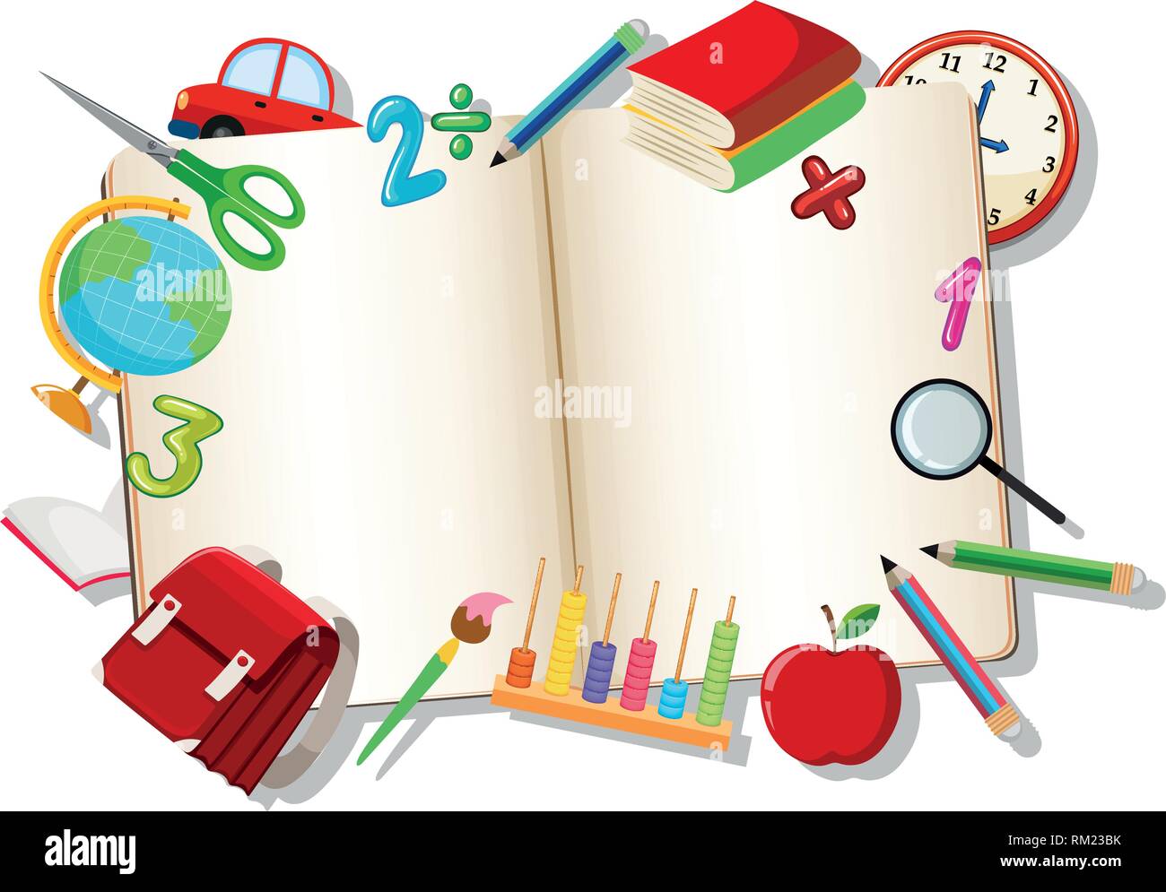 Open book with learning element illustration Stock Vector Image & Art