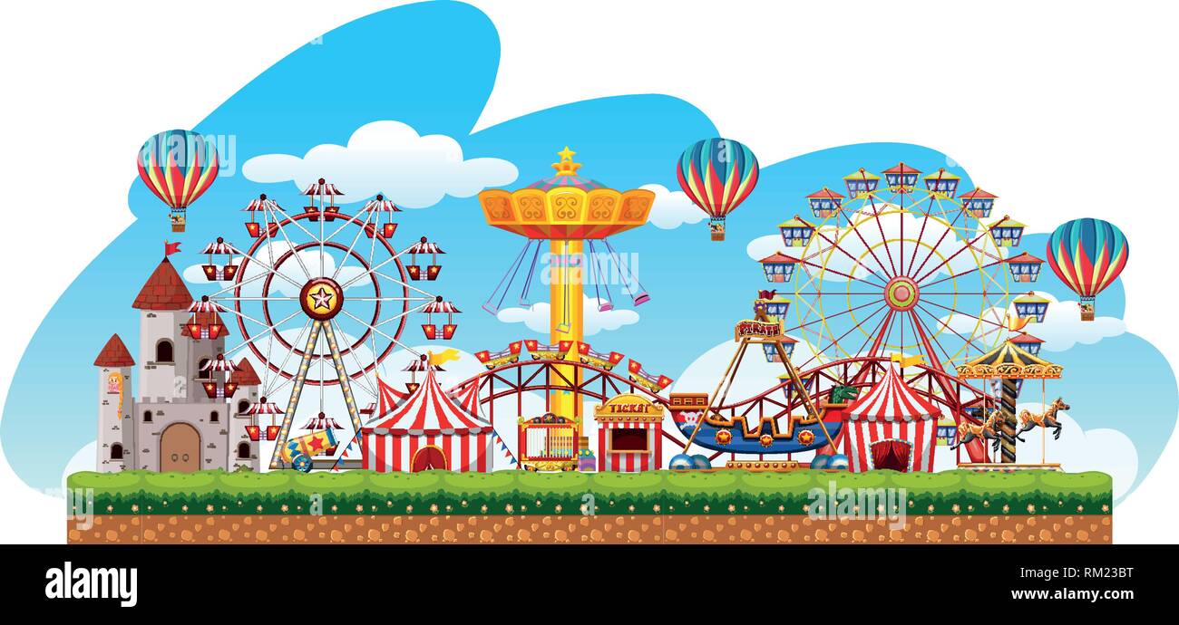 Fun fair amusement scene illustration Stock Vector