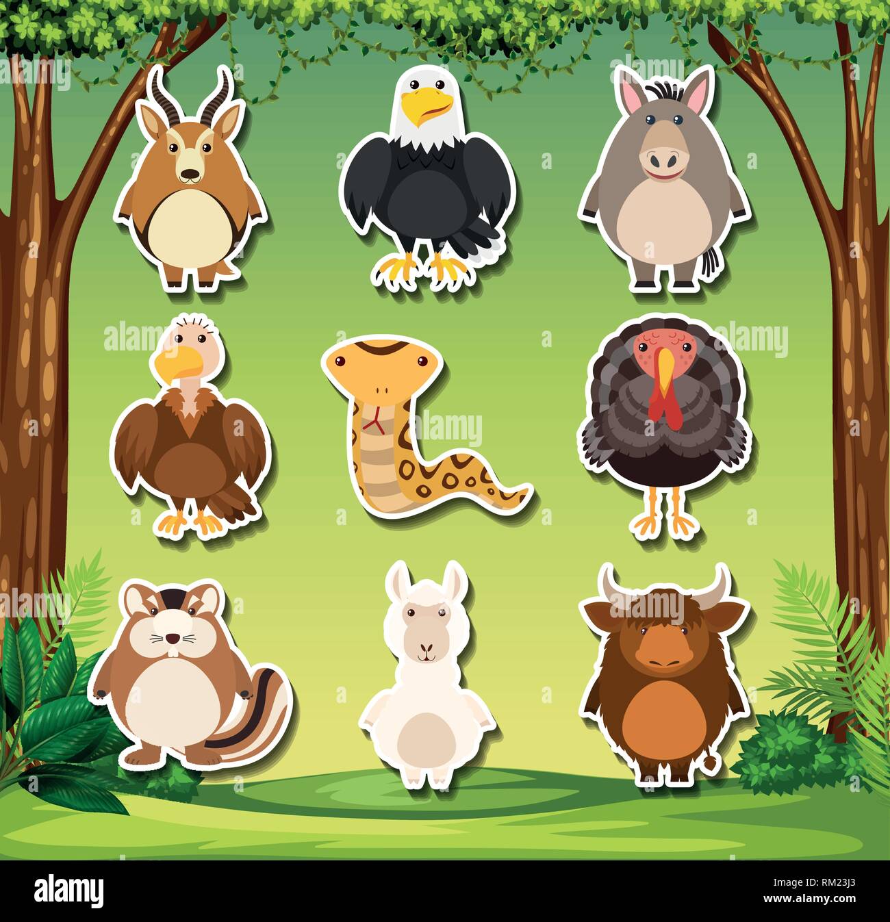 set-of-wild-animals-sticker-illustration-stock-vector-image-art-alamy