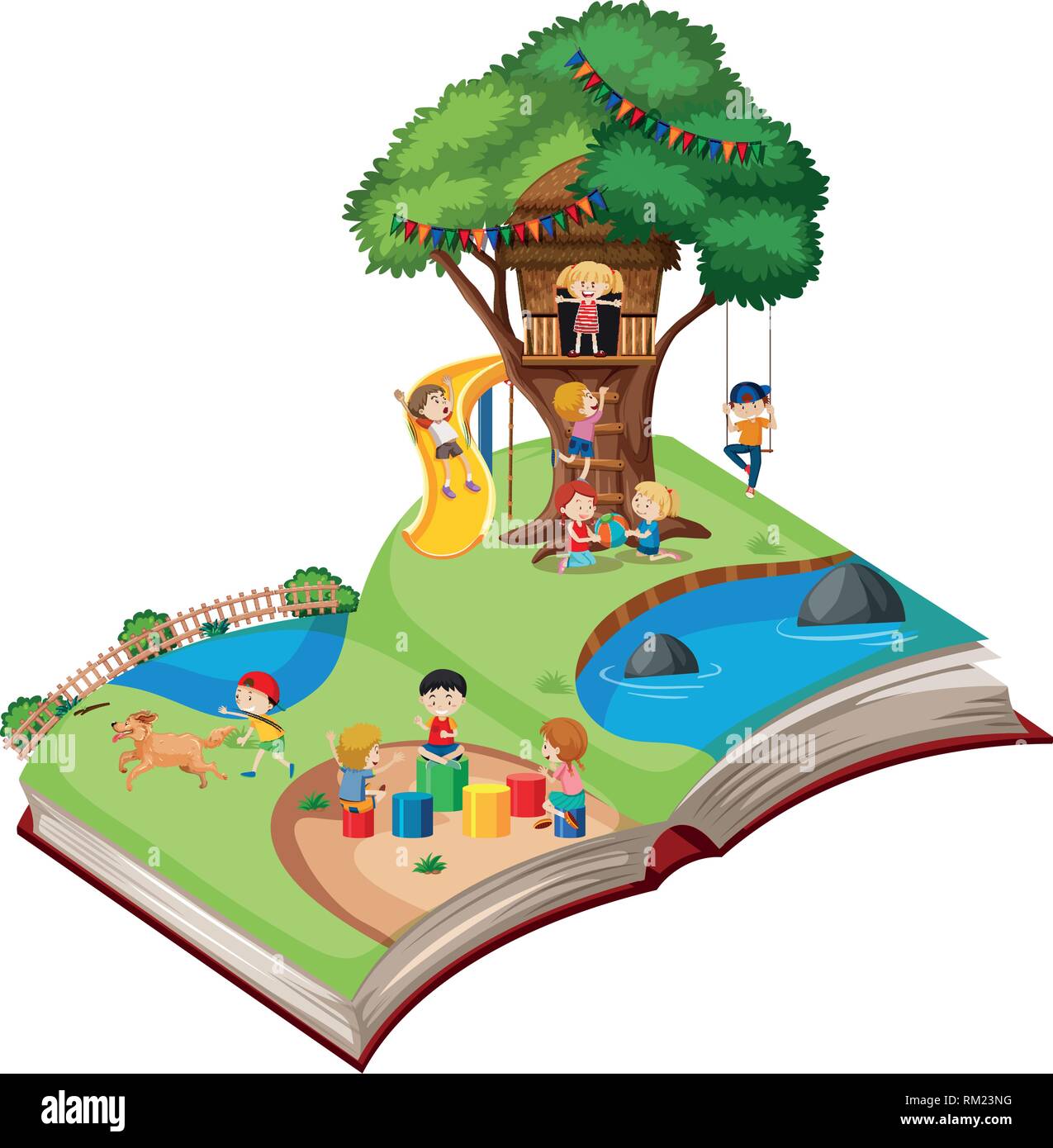 Open book playground theme illustration Stock Vector